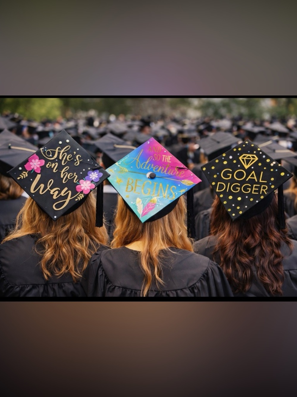 Graduation Cap Decorating Kit Bundle Set of 3 Gold Glitter Grad Decor